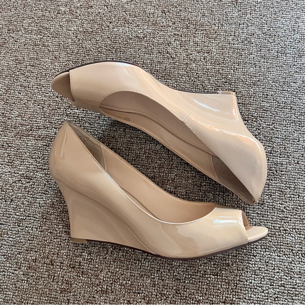 Cole Haan Patent Leather Peep Toe Wedges
